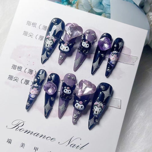 H261 Purple Heart Diamond Kuromi HANDMADE NAIL