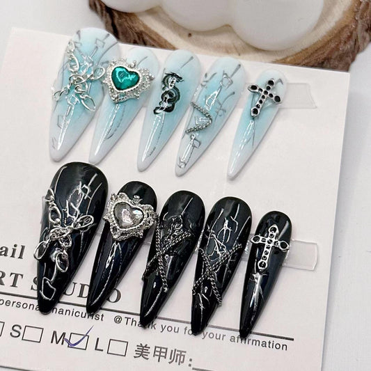 H262 Dark VS Angel Silver ChainHANDMADE NAIL