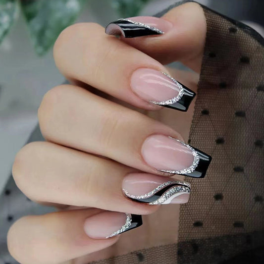 M26 FRENCH MINIMALIST BLACK LACE MEDIUM NAIL