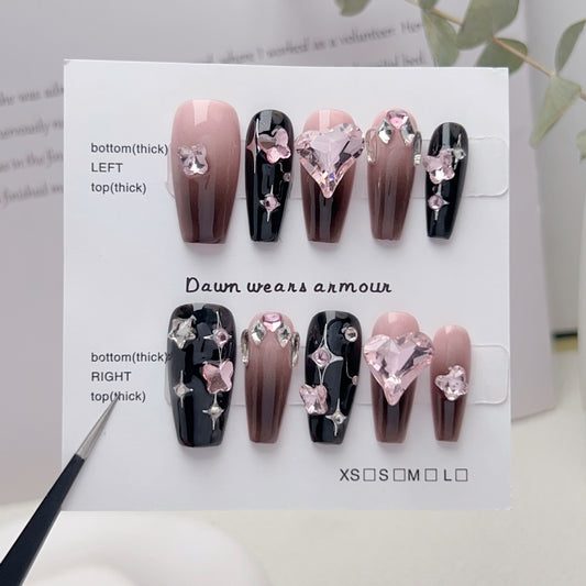 H1 LOVE DIAMOND BUTTERFLY GARDEN HANDMADE NAIL