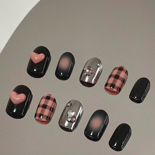 H3 LOVE BLACK CHECKER HANDMADE NAIL