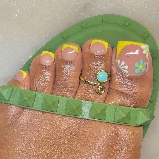 T1 SUMMER YELLOW FRENCH FLOWER TOE NAILS