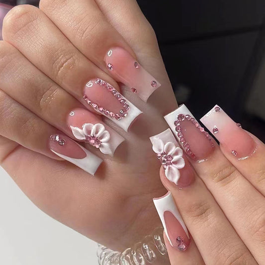 M16 NUDE PINK DIAMOND FLOWER HEART MEDIUM NAIL