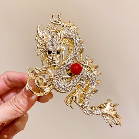 H8 Eastern Divine Dragon Five Claw Golden Dragon Full Diamond HAIR CLIP