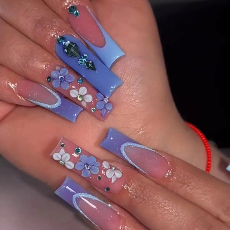 L13 SHINE SKY BLUE FLOWER LONG NAIL