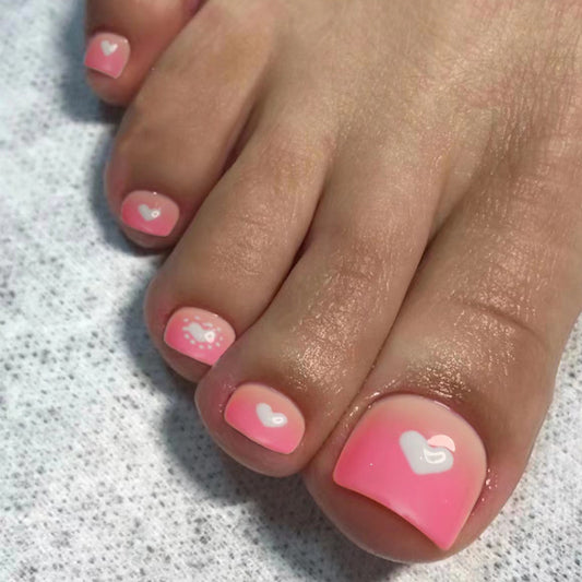 T2 SOLID ROSE PINK HEART TOE NAILS