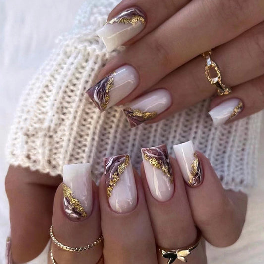 M24 WHITE PURPLE RENDERED GOLD FOIL MEDIUM NAIL