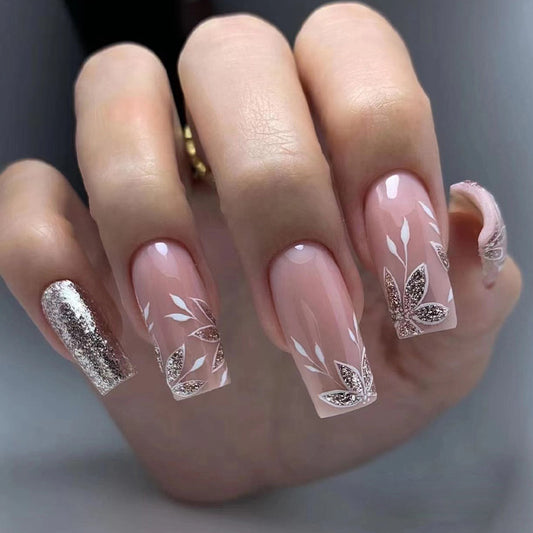 M35 GLITTER SILVER PINK MAPLE MEDIUM NAIL