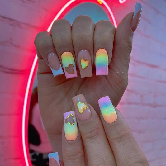 M3 RAINBOW LOVE HEART MEDIUM NAIL