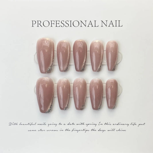 H121 NUDE PINK FRENCH HANDMADE NAIL