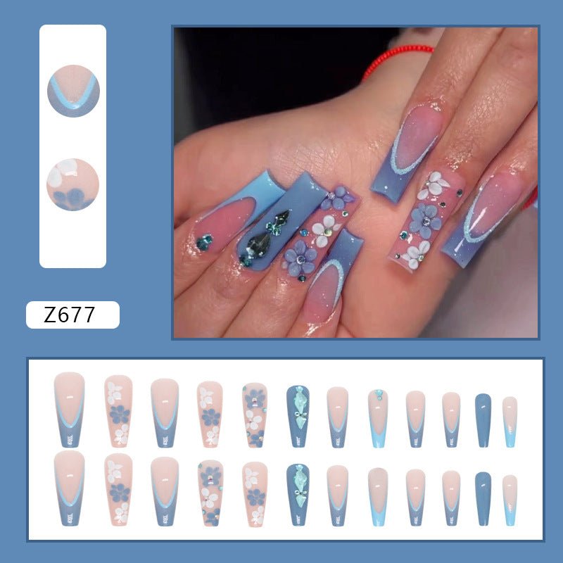 L13 SHINE SKY BLUE FLOWER LONG NAIL