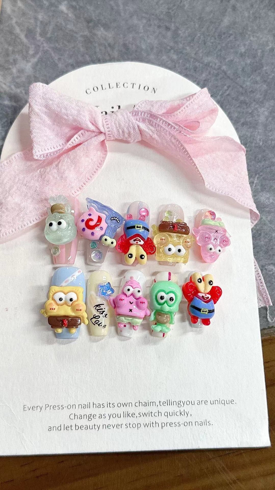 H237 SpongeBob Cute Cartoon HANDMADE NAIL