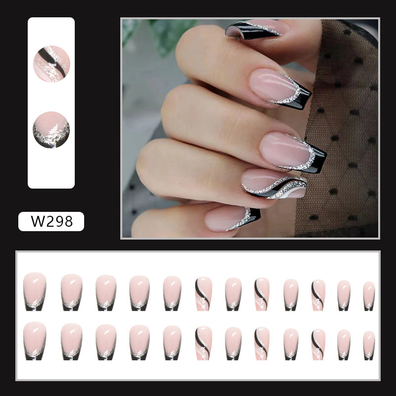 M26 FRENCH MINIMALIST BLACK LACE MEDIUM NAIL