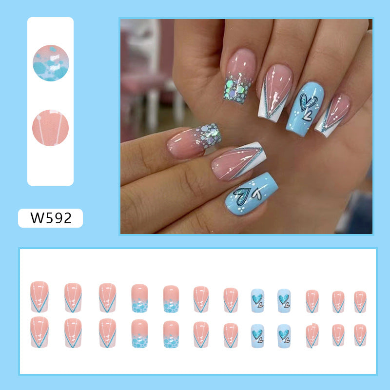 M20  GILLTER BLUE HEART MEDIUM NAIL