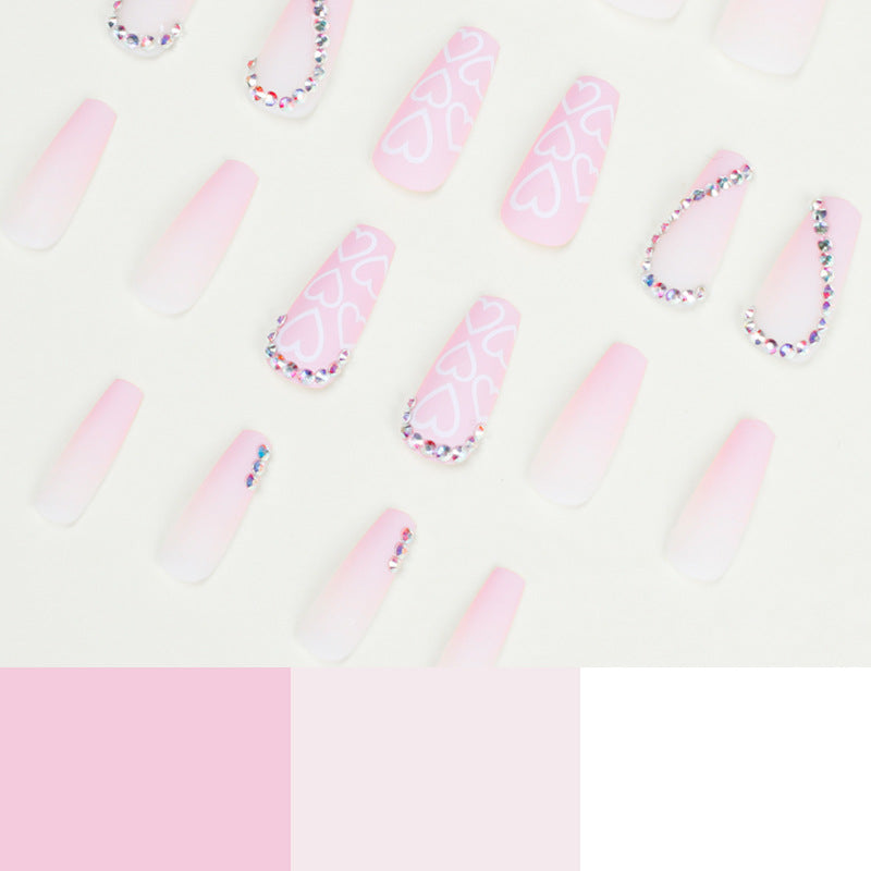 L23 PINK WITH HEART DIAMOND LONG NAIL