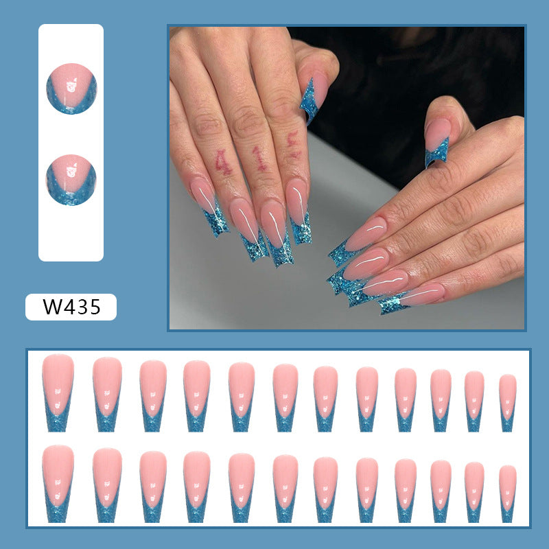 L14 NUDE PINK WITH GALAXY BLUE LONG NAIL