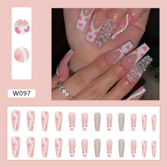 L17 FANCY CRYSTAL HEART LONG NAIL