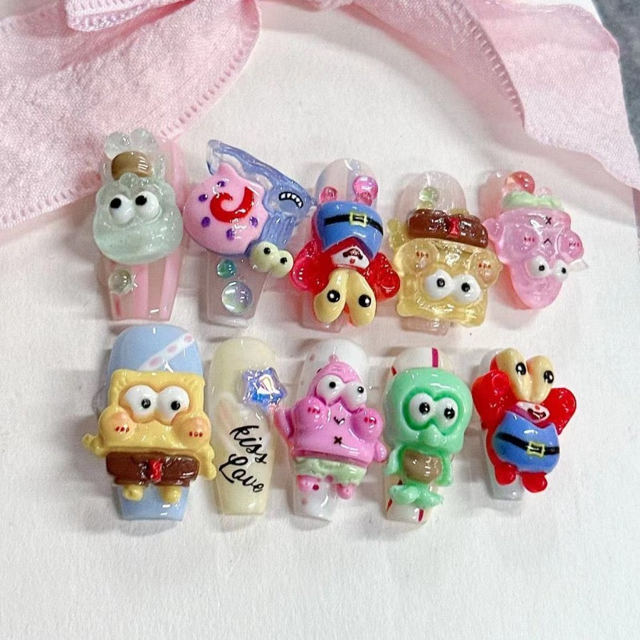 H237 SpongeBob Cute Cartoon HANDMADE NAIL