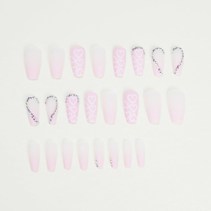 L23 PINK WITH HEART DIAMOND LONG NAIL