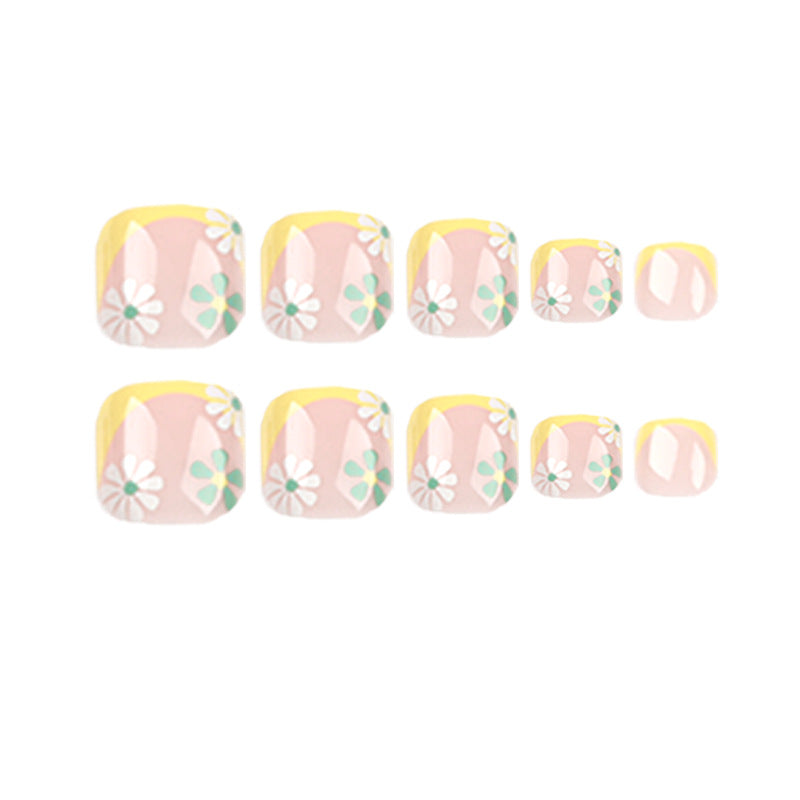 T1 SUMMER YELLOW FRENCH FLOWER TOE NAILS