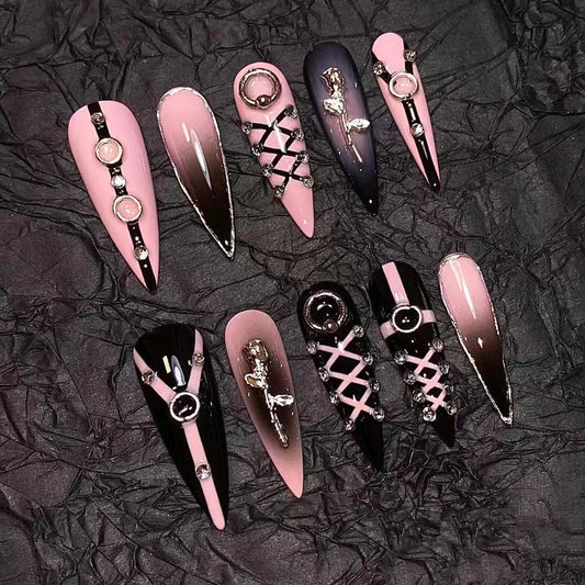 H225 MECHANICAL LADY PINK HANDMADE NAIL