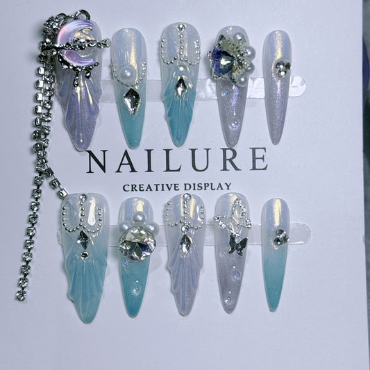 HX3 Wave Mermaid and Sea HANDMADE NAIL