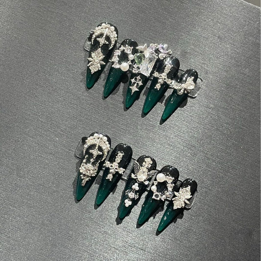 H300 Angel's Kiss Green Hair Sweet and Spicy HANDMADE NAIL