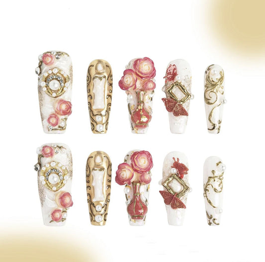 H325 Classical Baroque Wild Rose HANDMADE NAIL