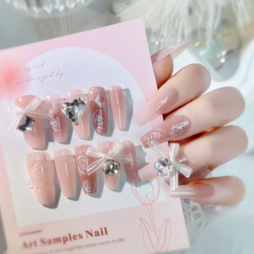 F6 White Rose Heart Gem MEDIUM NAIL