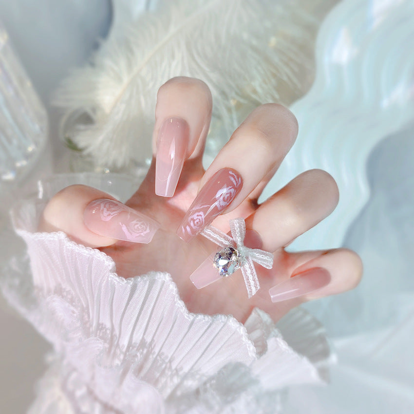 F6 White Rose Heart Gem MEDIUM NAIL