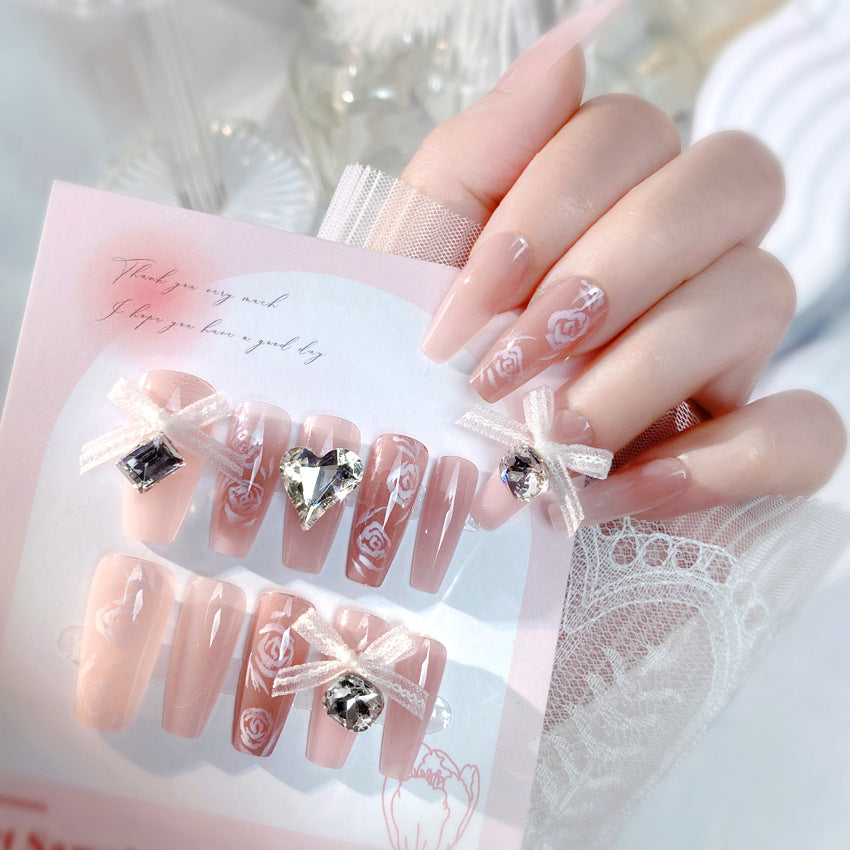 F6 White Rose Heart Gem MEDIUM NAIL