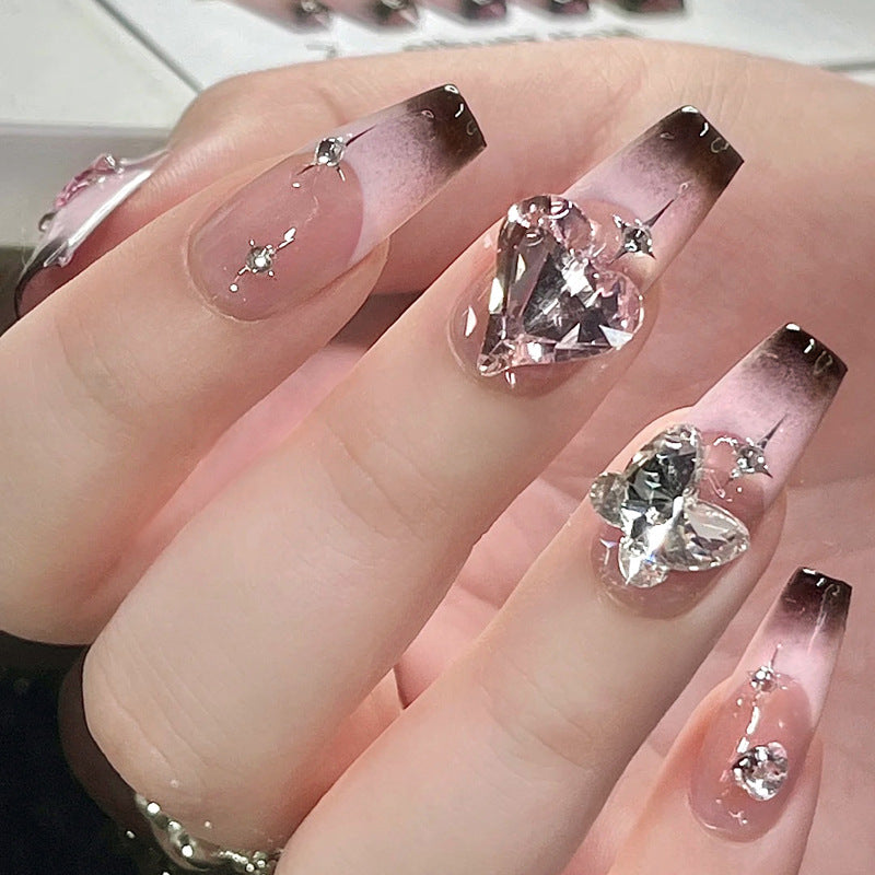 F10 Black pointed baby pink zircon MEDIUM NAIL