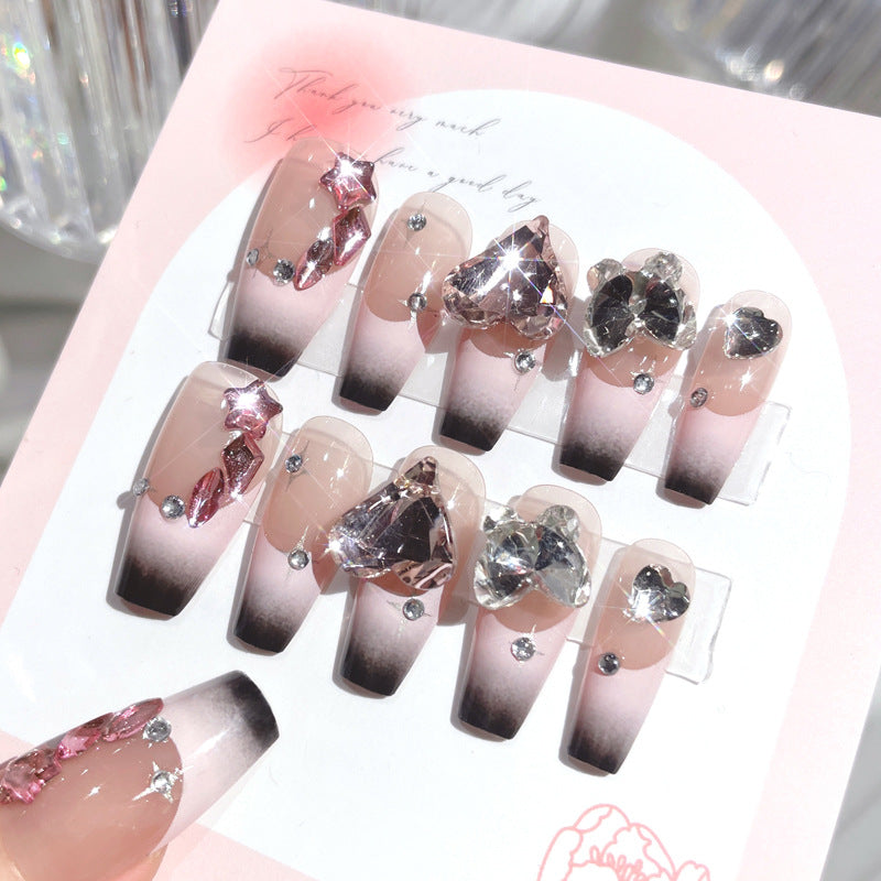 F10 Black pointed baby pink zircon MEDIUM NAIL