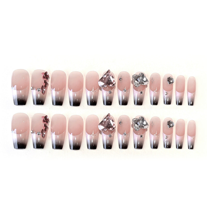 F10 Black pointed baby pink zircon MEDIUM NAIL