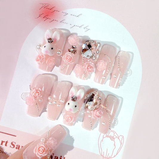 F12 Clear and Gentle Girly Rabbit MEDIUM NAIL