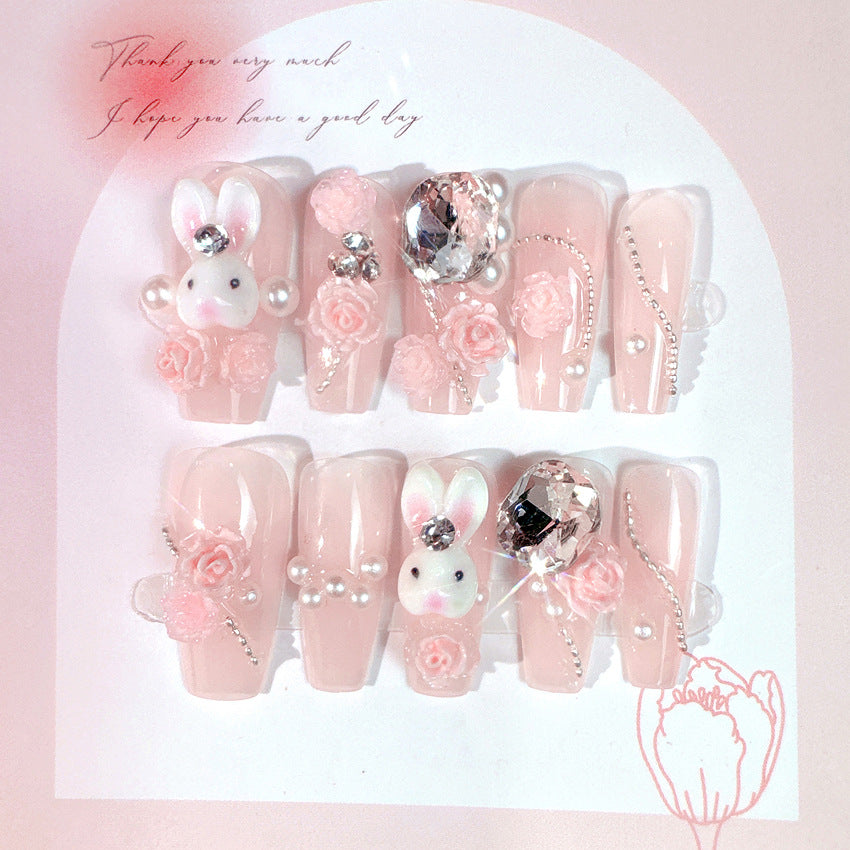 F12 Clear and Gentle Girly Rabbit MEDIUM NAIL