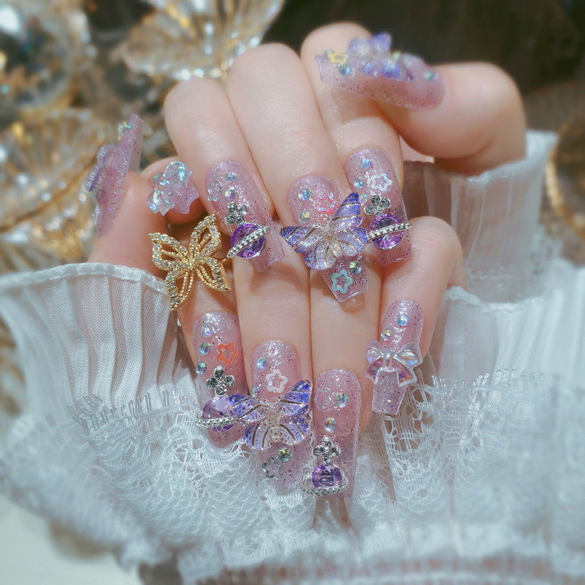 F17 Purple Aurora 3D Butterfly MEDIUM NAIL