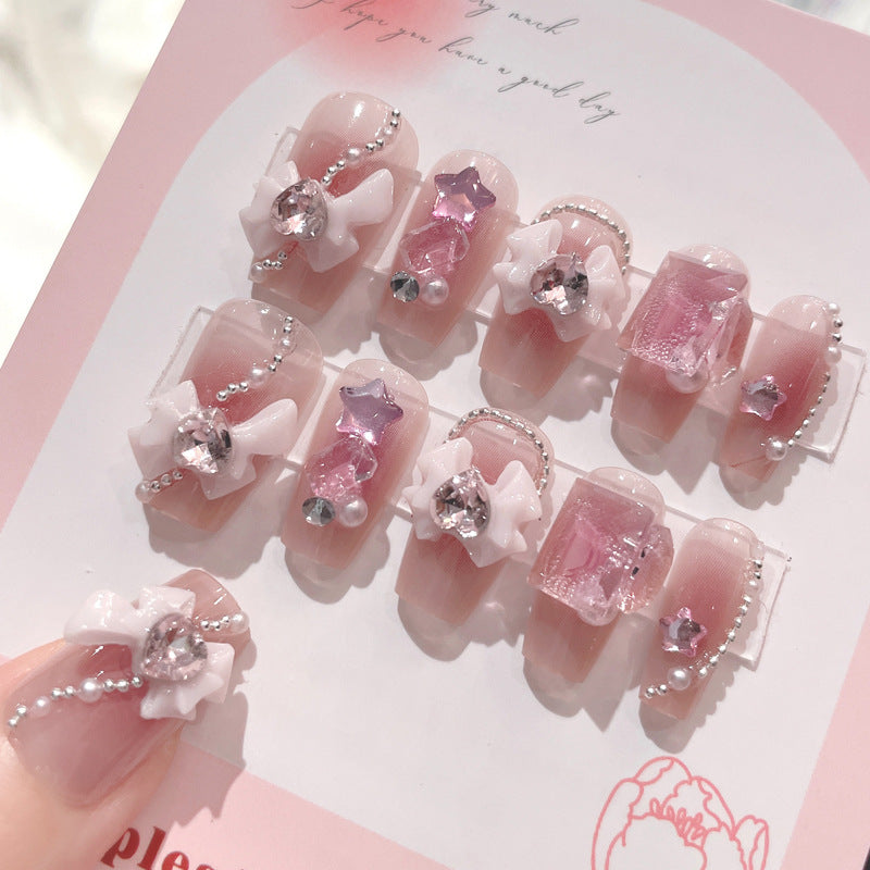 F18 Cute girl pink bow MEDIUM NAIL