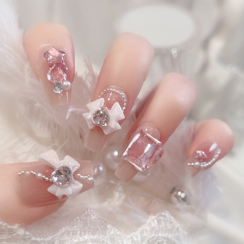 F18 Cute girl pink bow MEDIUM NAIL