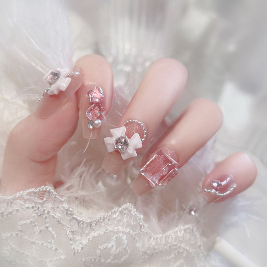 F18 Cute girl pink bow MEDIUM NAIL