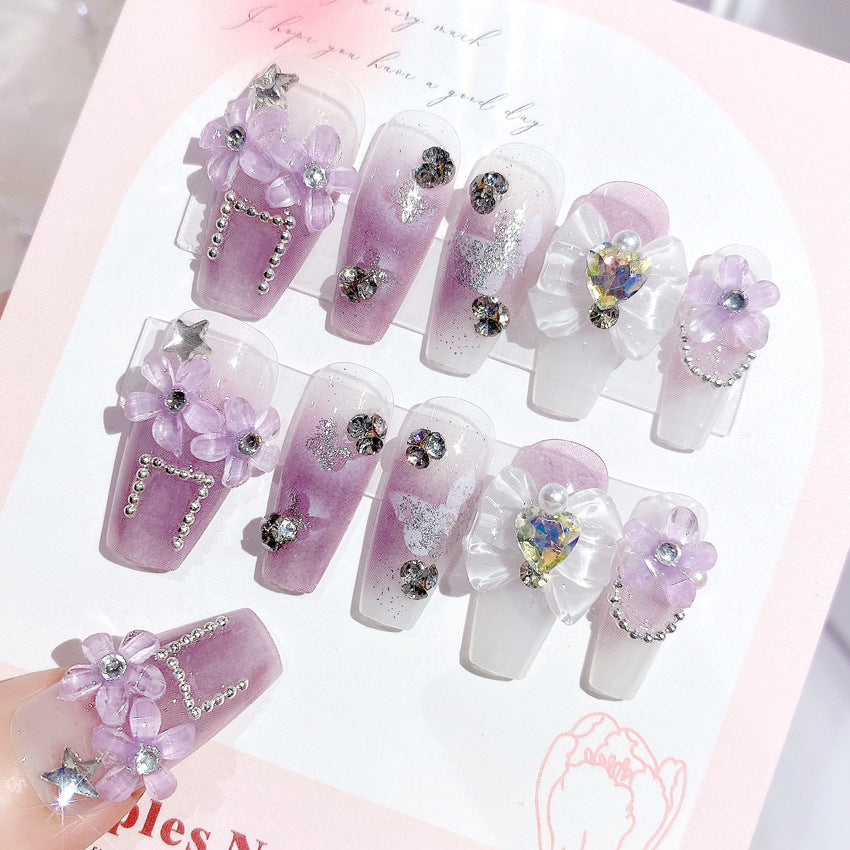 F19 Lilac Purple Bow Premium MEDIUM NAIL