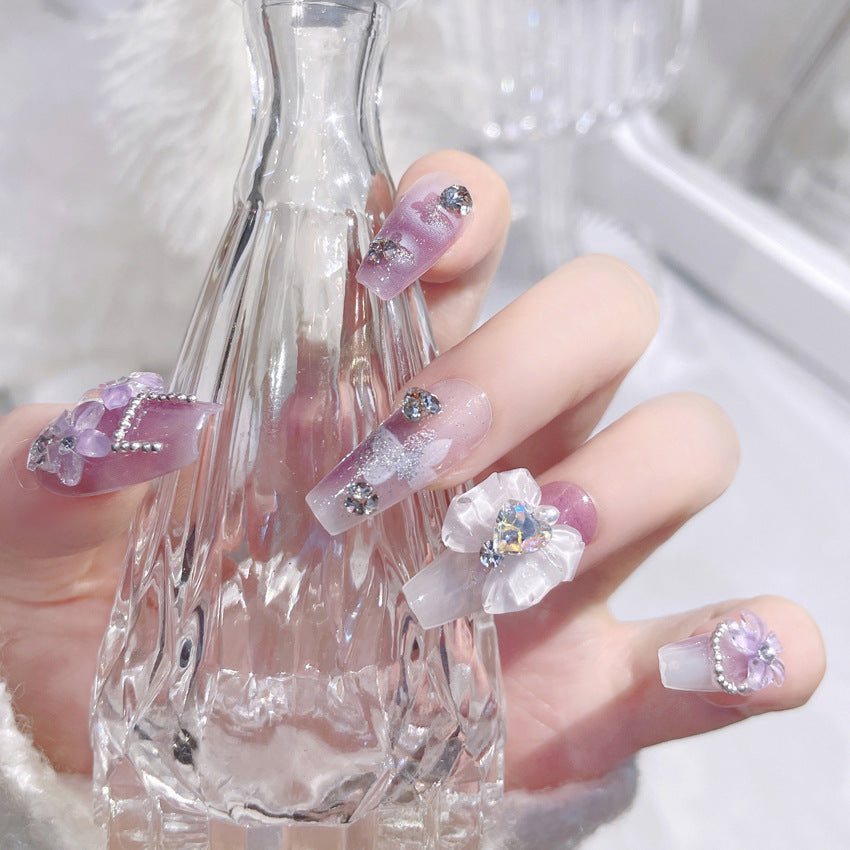 F19 Lilac Purple Bow Premium MEDIUM NAIL