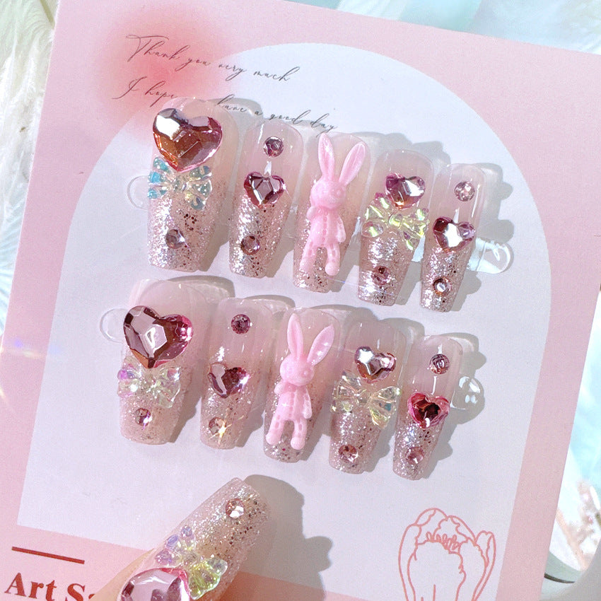 F21 Pink Cute Rabbit Heart MEDIUM NAIL