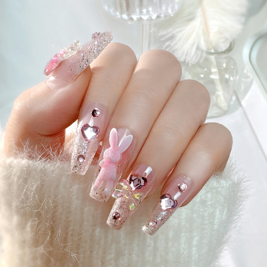 F21 Pink Cute Rabbit Heart MEDIUM NAIL