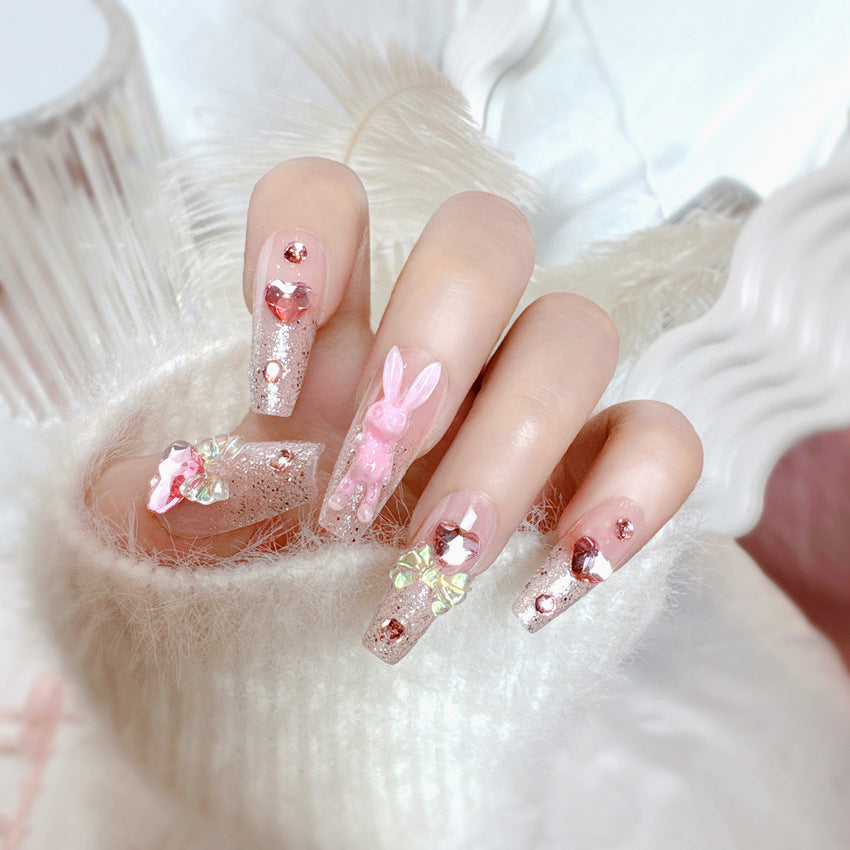 F21 Pink Cute Rabbit Heart MEDIUM NAIL