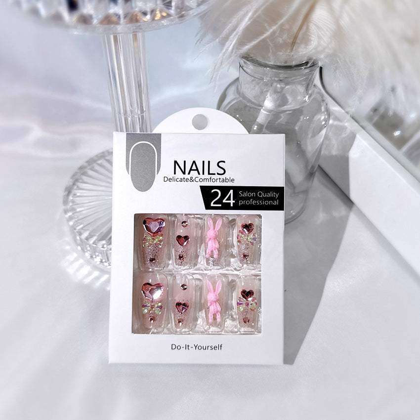 F21 Pink Cute Rabbit Heart MEDIUM NAIL