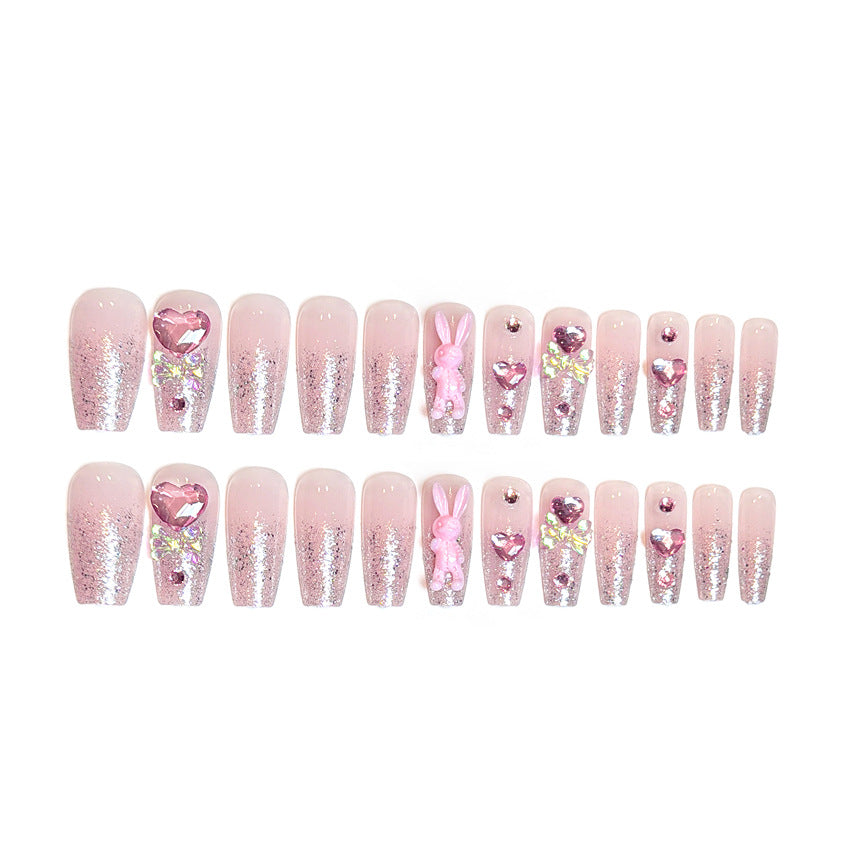 F21 Pink Cute Rabbit Heart MEDIUM NAIL