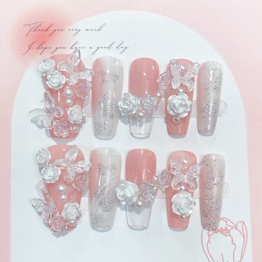 F25 Baby Pink Moonlight Rose Butterfly MEDIUM NAIL