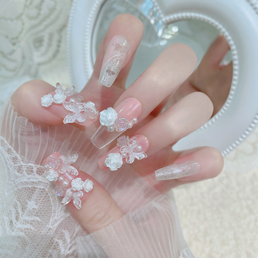 F25 Baby Pink Moonlight Rose Butterfly MEDIUM NAIL