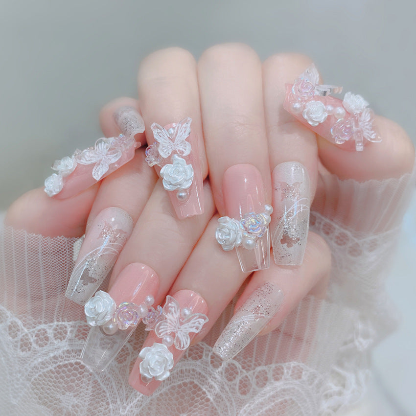 F25 Baby Pink Moonlight Rose Butterfly MEDIUM NAIL